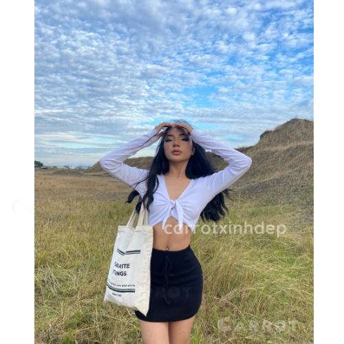 SET ÁO CỘT NƠ TAY DÀI CHÂN VÁY HỞ LƯNG CỘT DÂY NGẮN FREESIZE THỜI TRANG NỮ carrotxinhdep