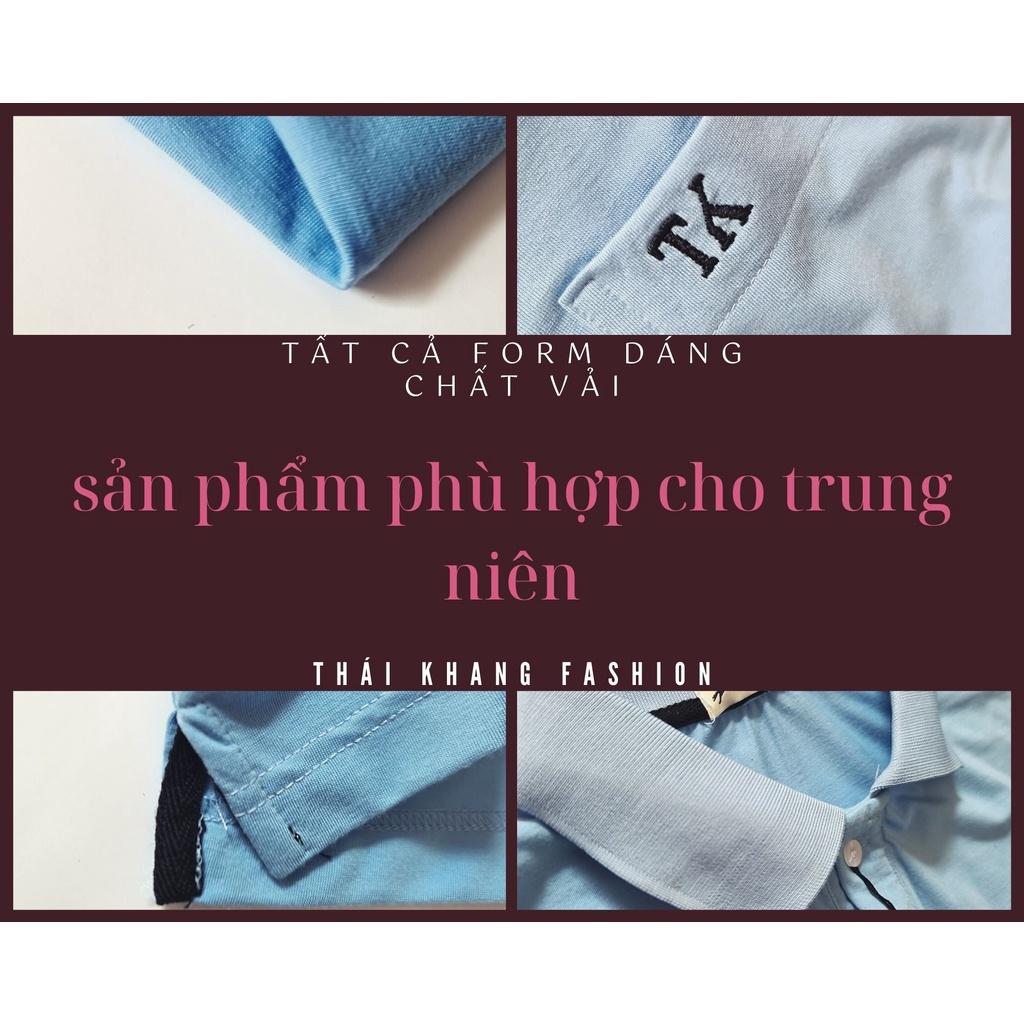 Áo polo nam ngắn tay trung niên vải cotton dệt riêng cho Thái Khang loại áo polo form rộng TOG7