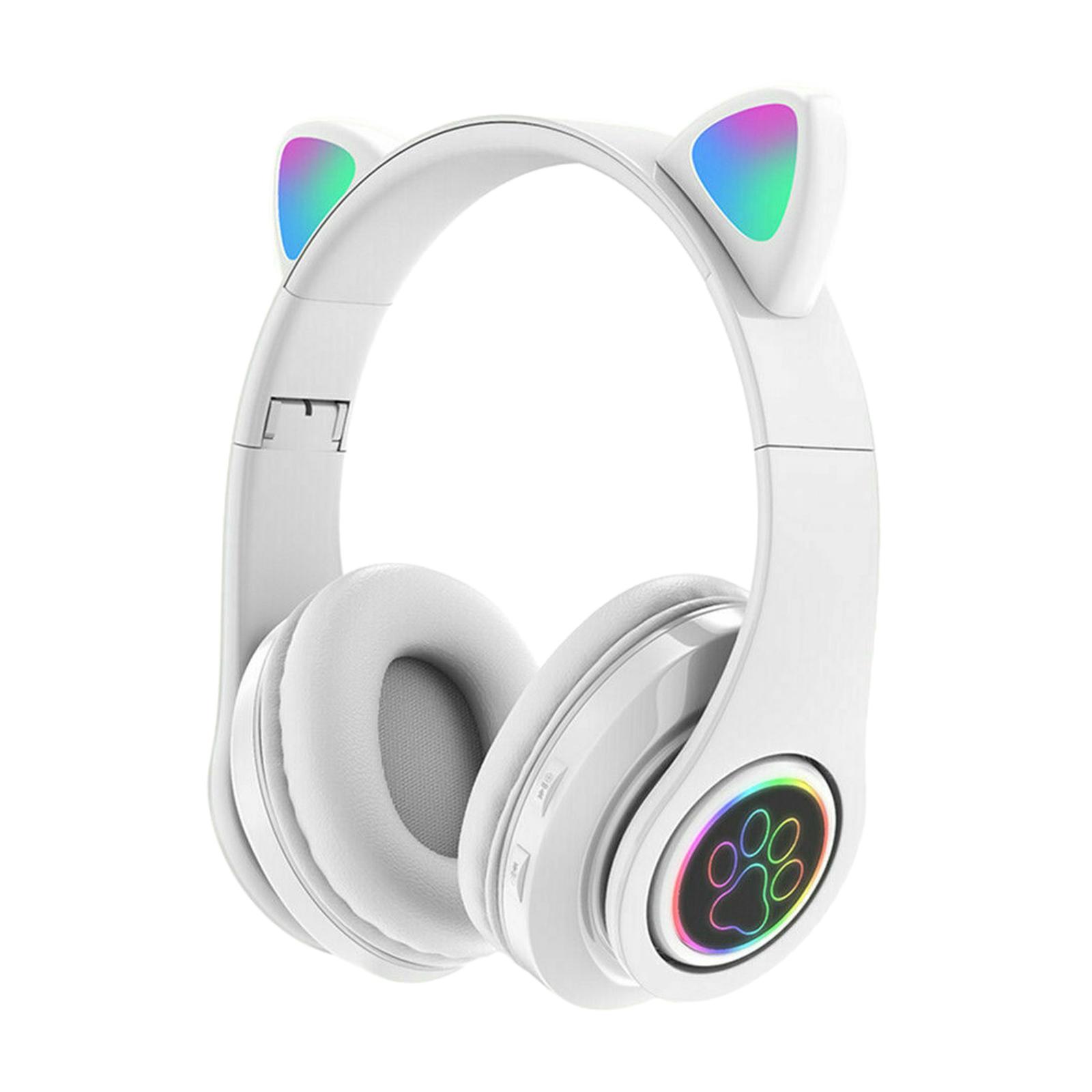 Girl Wireless Gaming Headset, Cute Cat Ear Headset with LED Lights, Noise Cancelling Stereo Gaming Headphones, Fashion Bluetooth 5.0 Headset for Kids