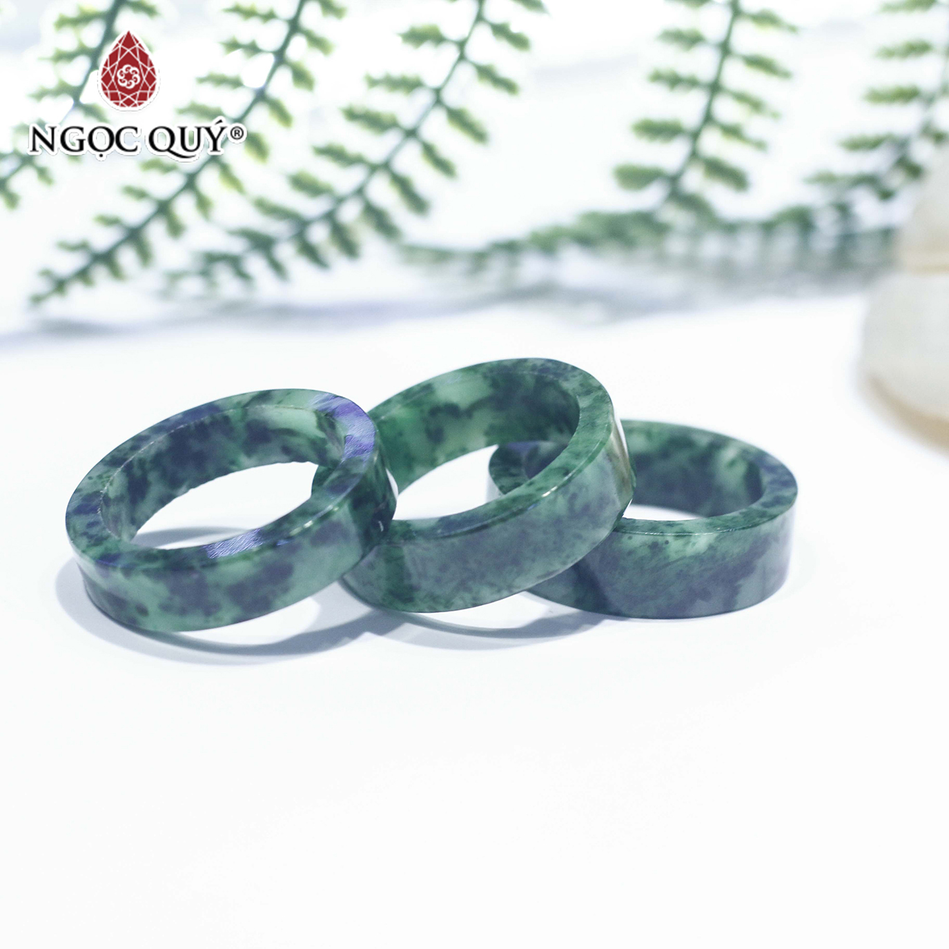 Nhẫn cẩm thạch sơn thủy bản vuông mệnh hỏa, mộc - Ngọc Quý Gemstones