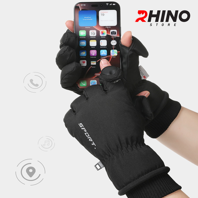 Găng tay cụt ngón chống gió, bao tay giữ ấm mùa đông lót lông Rhino G907 freesize