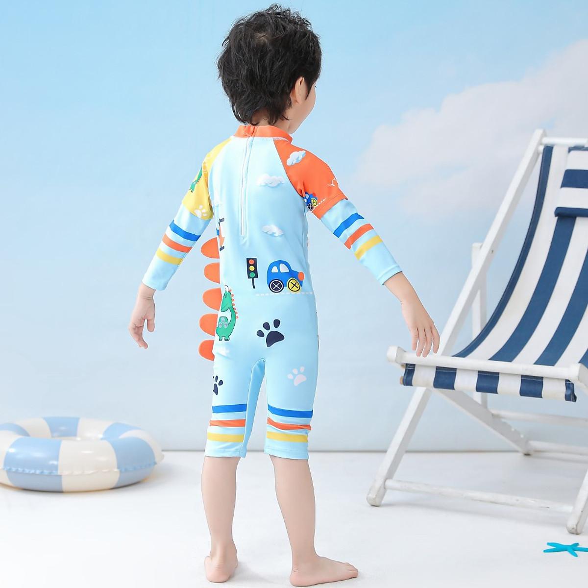 ĐỒ BƠI LIỀN THÂN CHO BÉ HÌNH KHỦNG LONG XANH DƯƠNG KÈM MŨ