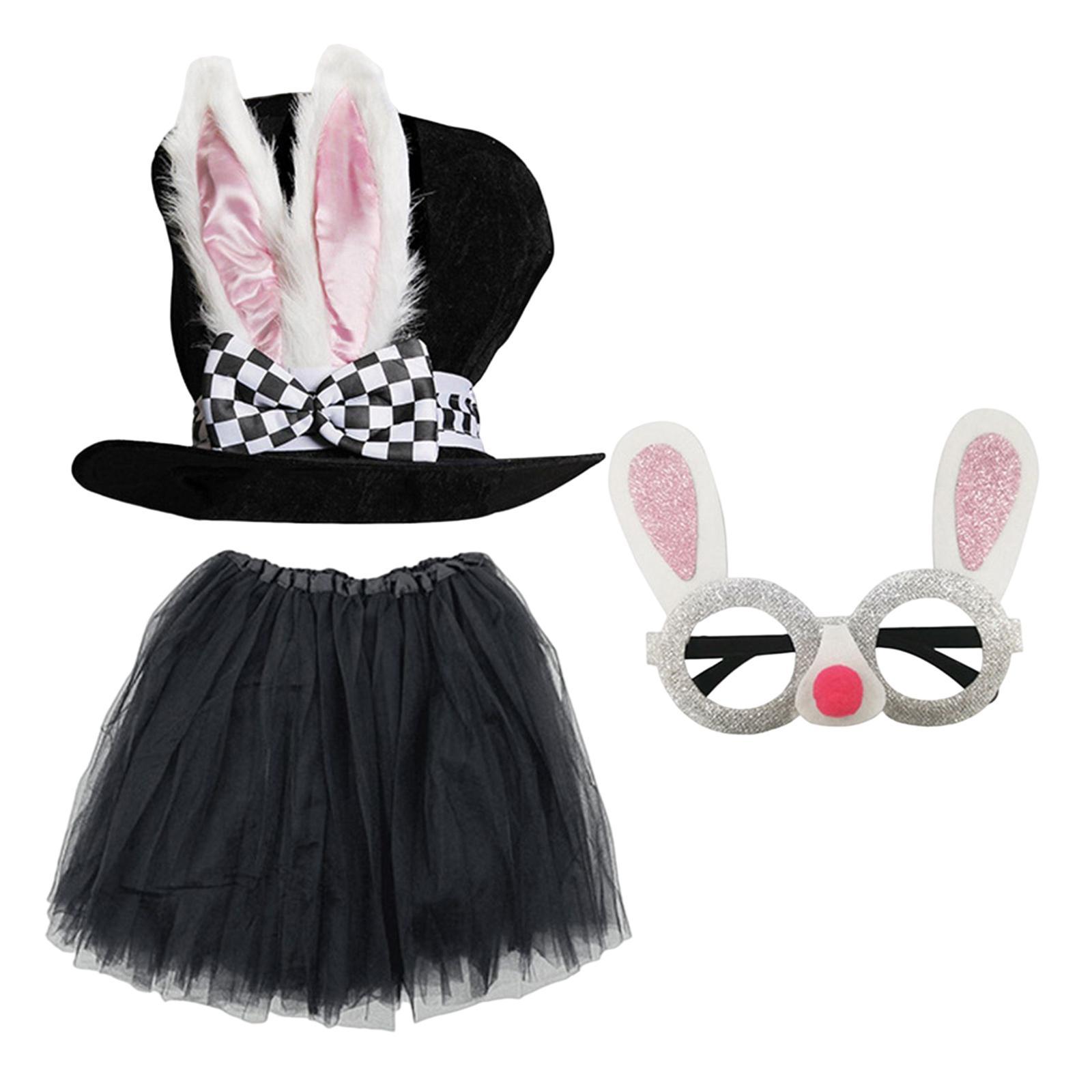 Bunny Costume Rabbit Topper Hat Skirt Glasses Animal Themed Parties for Kids Party Favors Carnival