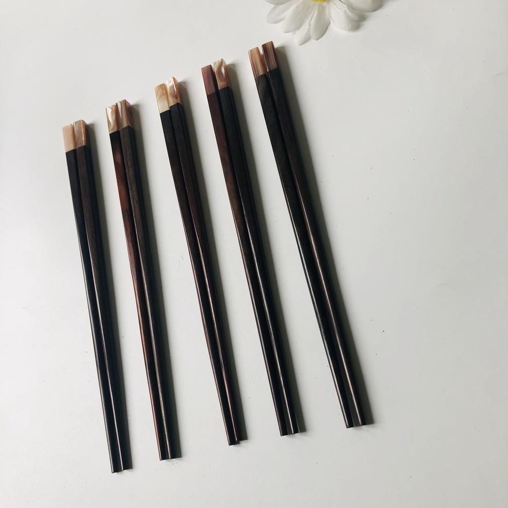 Đũa GỖ TRẮC Cán Khảm Trai Hồng 23cm, Đũa Gỗ Làm Thủ Công, Đũa Ăn Cơm, Chụp Ảnh Decor