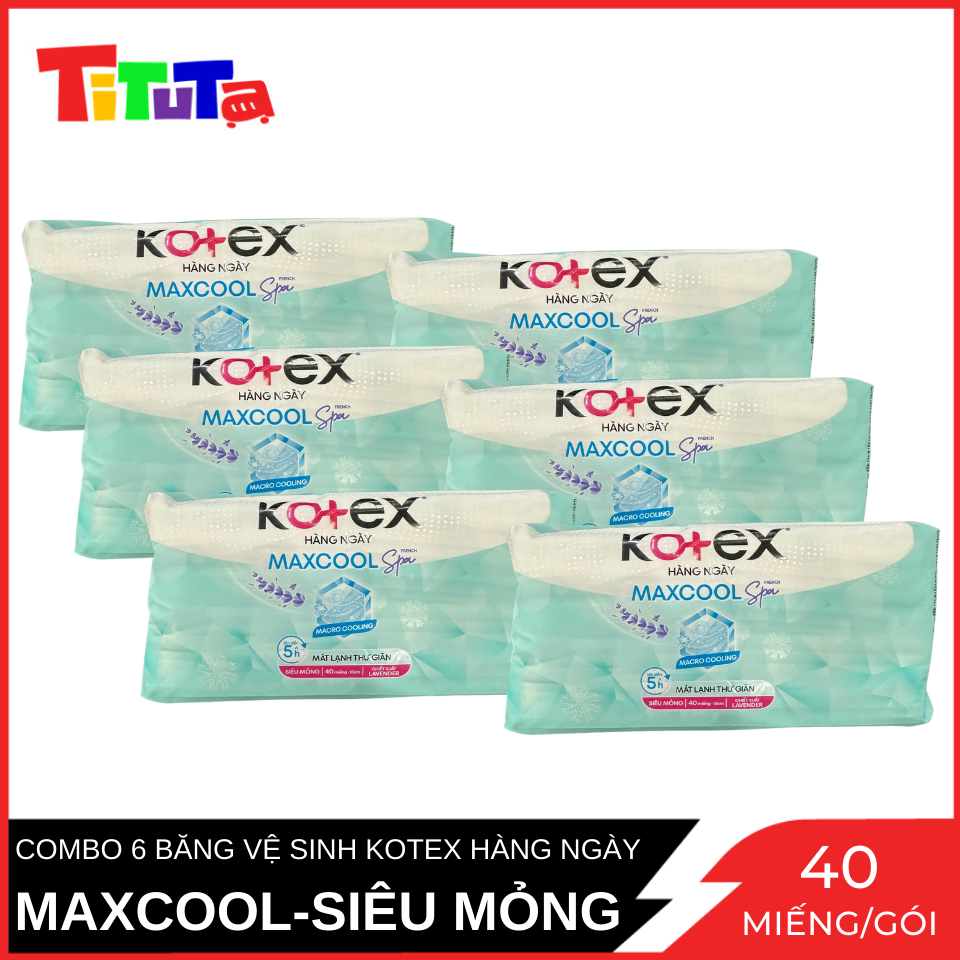 Combo 6 Băng Vệ SInh Kotex Hằng Ngày Maxcool Chiếc Suất Lavender 40 Miếng/Gói