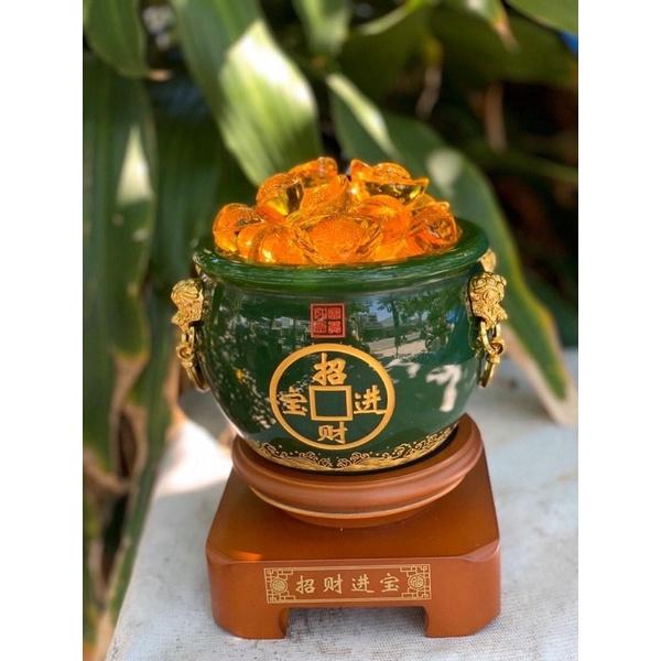 Bát Tụ Tài, Bát Tụ Bảo, Bát Vàng Đá Ngọc Xanh - cao 18cm