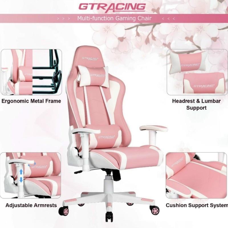 Ghế Gaming Stream GT Racing màu hồng, da pu ngả 180° mới