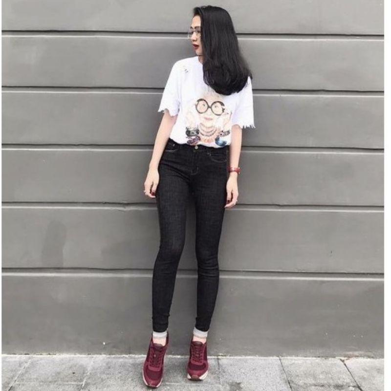 Quần jeans đen giấy co giãn bigsize