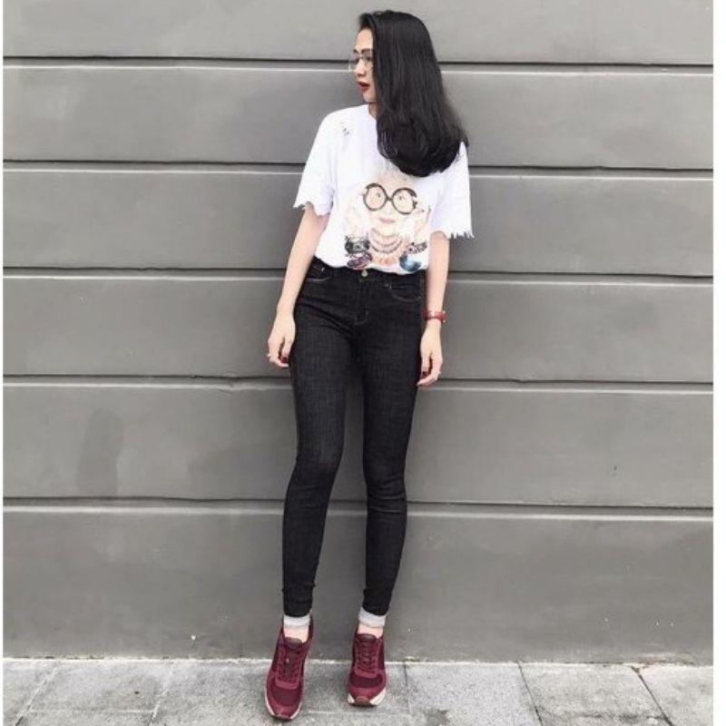 Quần jeans đen giấy co giãn bigsize