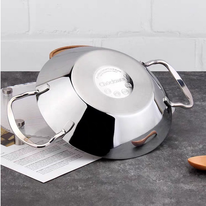 Chảo inox liền khối 20 -24 cm dùng được tất cả các loại bếp