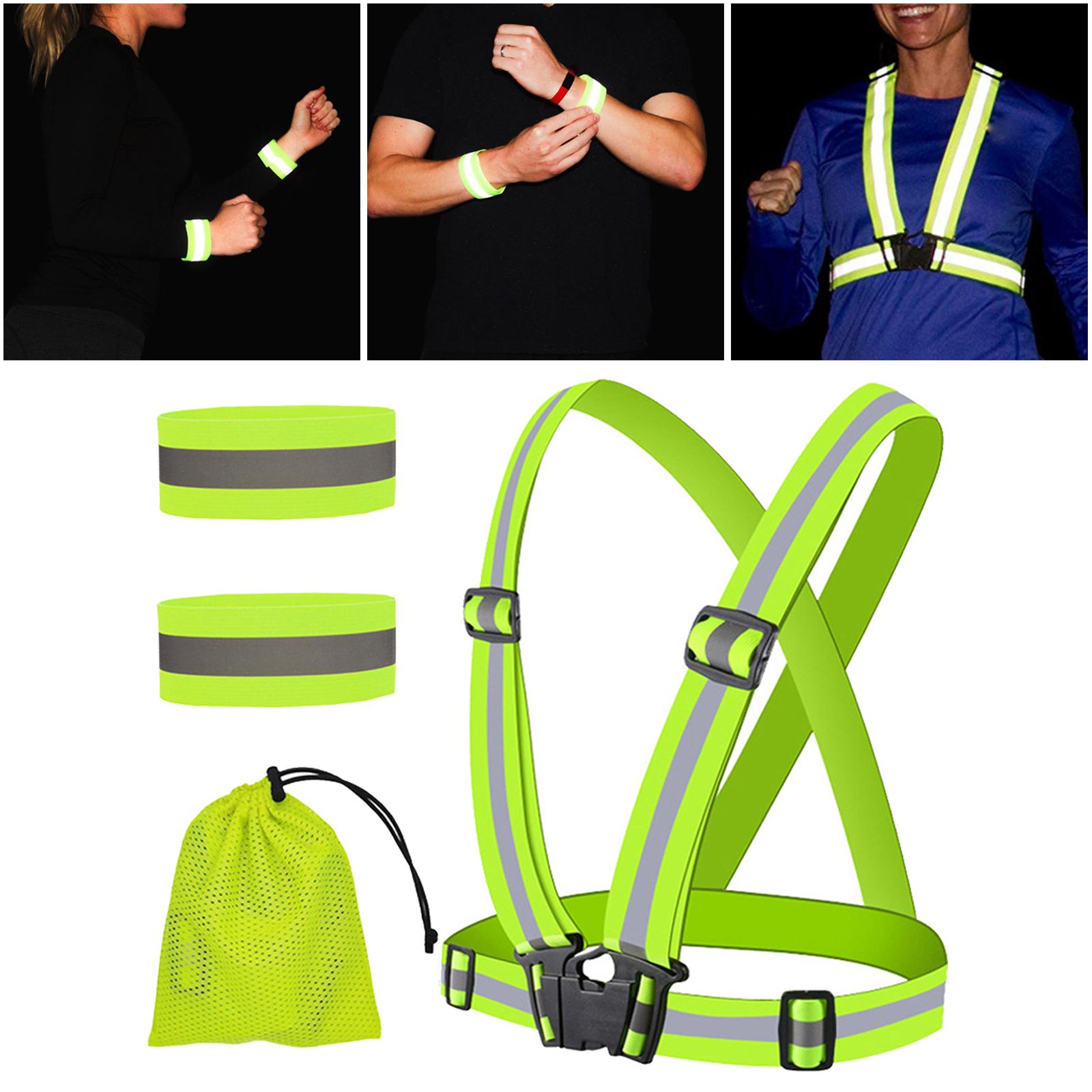 Reflective Vest Gear, Cycling Reflective Bands, Adjustable Safety Vests High Visible Belt Wristbands Straps for Night Running Outdoor Dog Walk Jogging