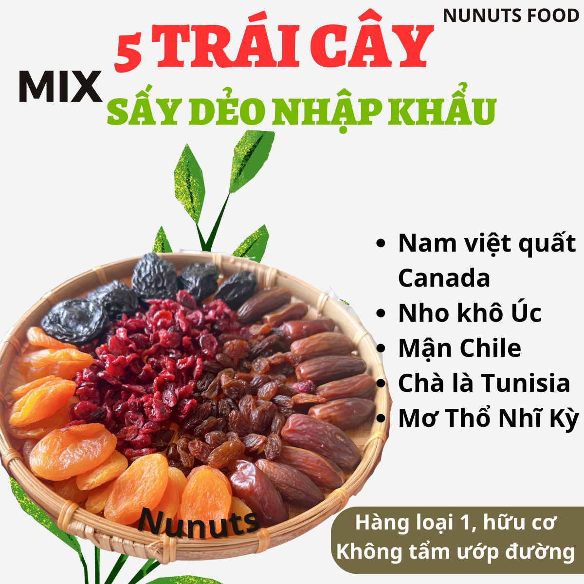 Mix trái cây sấy dẻo không đường nhập khẩu Nunuts, không chất bảo quản, ăn vặt rất ngon