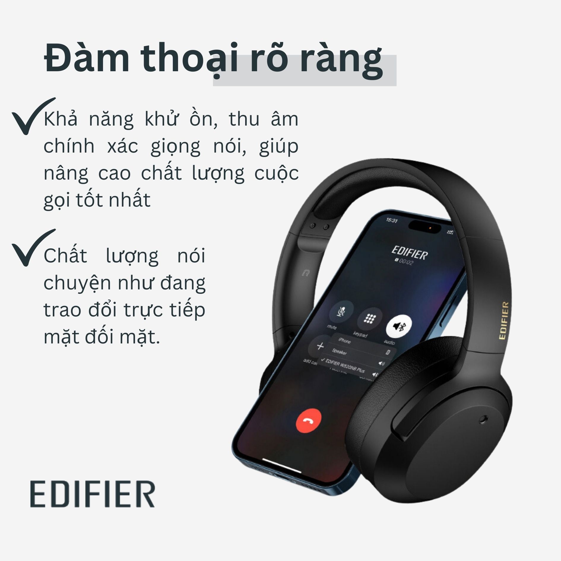 Tai nghe EDIFIER W820NB PLUS Bluetooth 5.0 | Chụp tai Chống ồn chủ động | Âm thanh chất lượng cao Hires | Chơi game - Hàng chính hãng