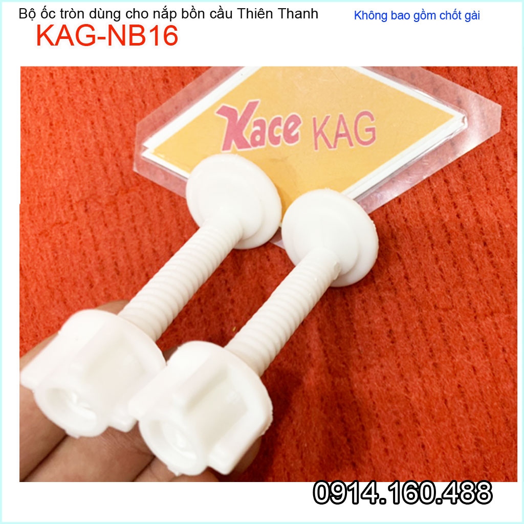 Ốc nắp bồn cầu Thiên Thanh KAG-NB16 dài 7cm, 1 cặp ốc nắp đậy bàn cầu Classic nhựa trắng-ốc nắp cầu loại tốt