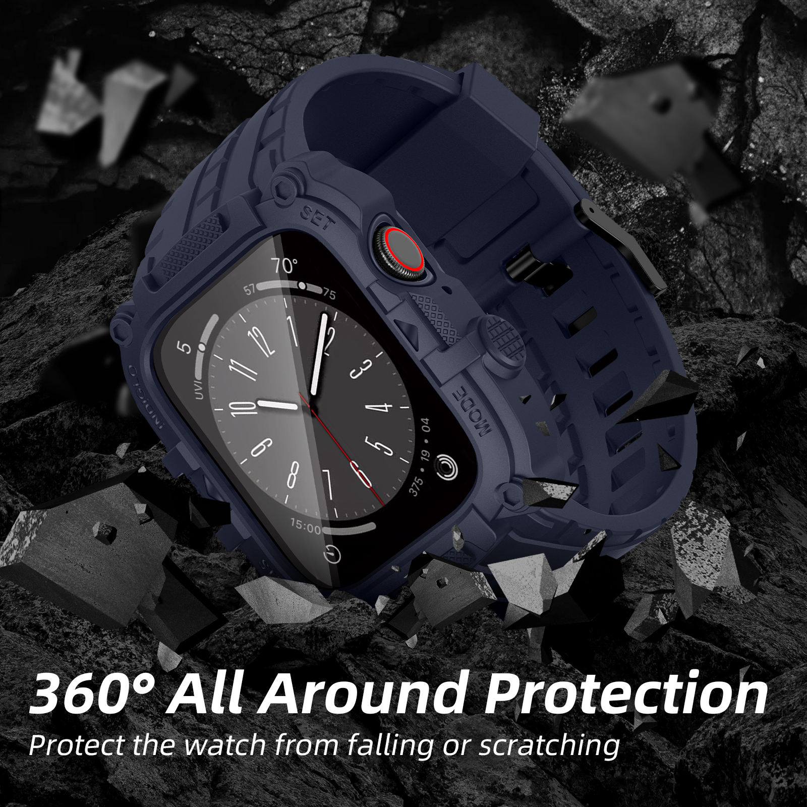 Ốp Case Kính Cường Lực tích hợp dây đeo TANK 360 cho Apple Watch Series 4/5/6/SE/7/8/9/SE1,2 Size 44mm/45mm - Hàng Chính Hãng