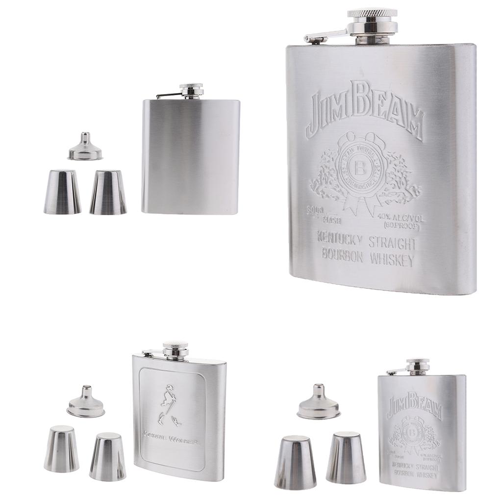 Hip Flask Stainless Steel Pocket Whiskey Engrave Funnel Drink Cup Spirit Set