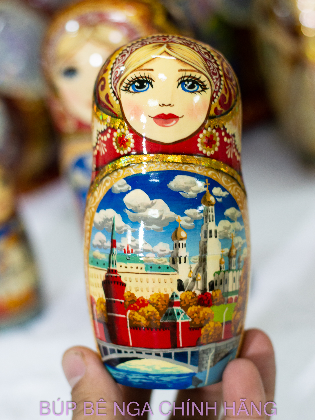 BỘ BÚP BÊ NGA MATRYOSHKA 5 LỚP CAO 18CM VẼ HOA VĂN "PHONG CẢNH MATXCOVA" CỰC ĐẸP VÀ SANG TRỌNG ĐỘC ĐÁO
