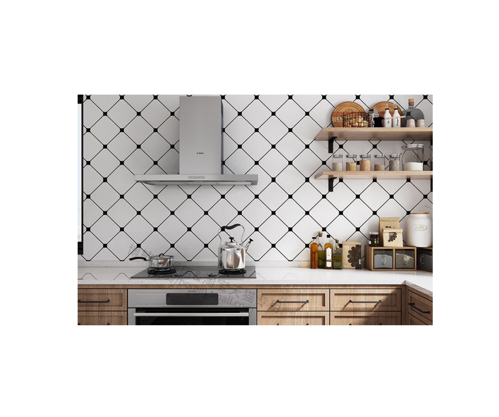Giấy dán tường - decal dán tường gạch ô vuông trắng có keo sẵn