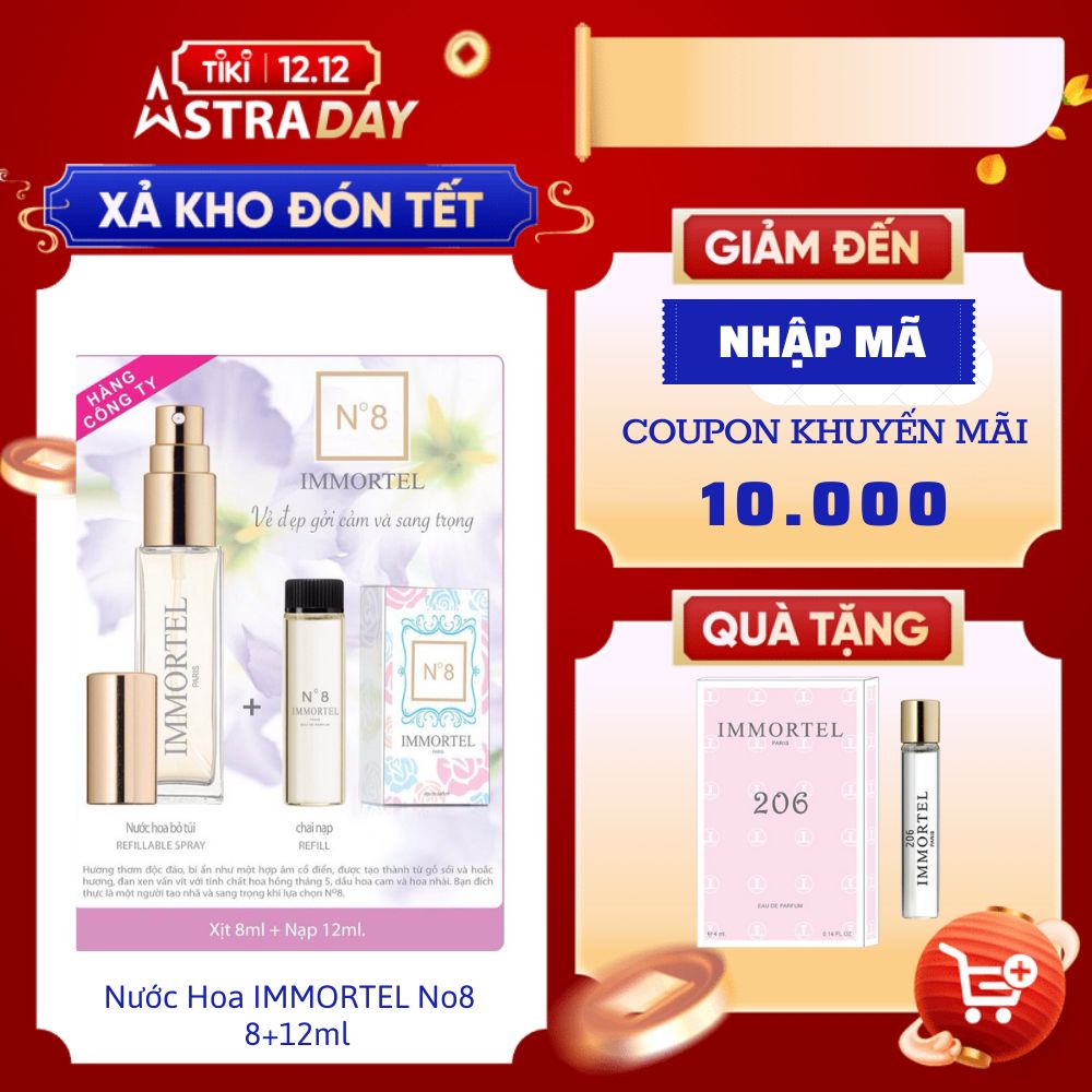 Nước Hoa IMMORTEL No8 (GỒM CHAI XỊT 8ML + CHAI NẠP 12)