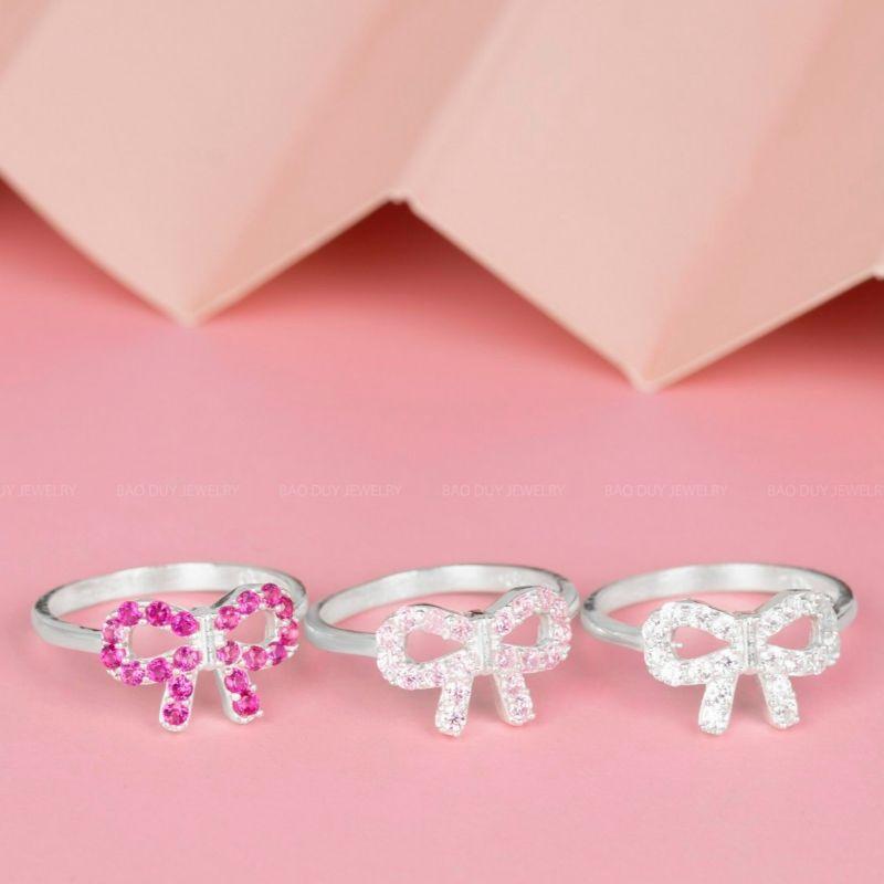 Nhẫn bạc cho bé nơ hồng YN JEWELRY