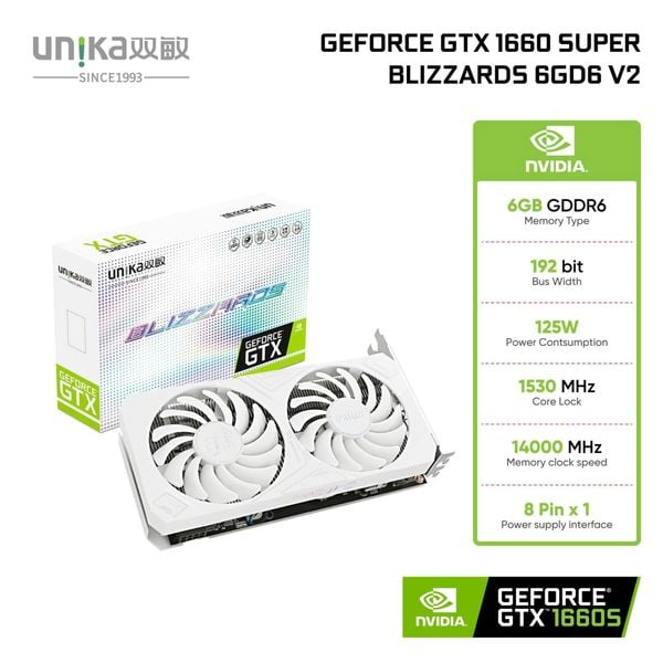 Card Màn Hình VGA UNIKA GeForce GTX 1660S Super BLIZZARDS 6G D6 V2 Trắng – Hàng Chính Hãng