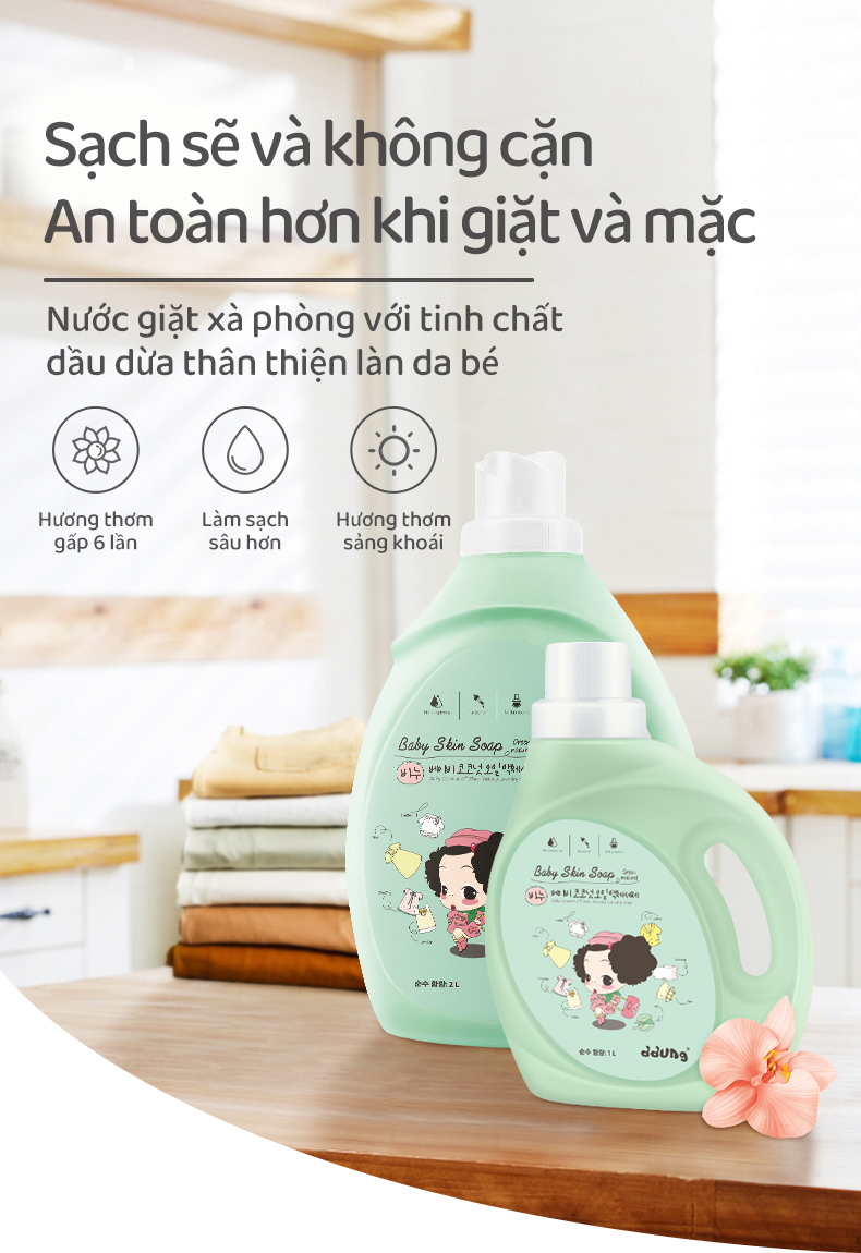 Nước giặt tinh dầu dừacho mẹ&bé cao cấp Hàn Quốc cả giặt máy và giặt tay.