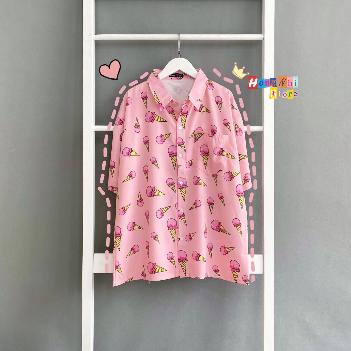Áo Sơ Mi Hoạ Tiết Tay Lỡ Dáng Rộng, Sơ Mi Tay Lửng Unisex - MM