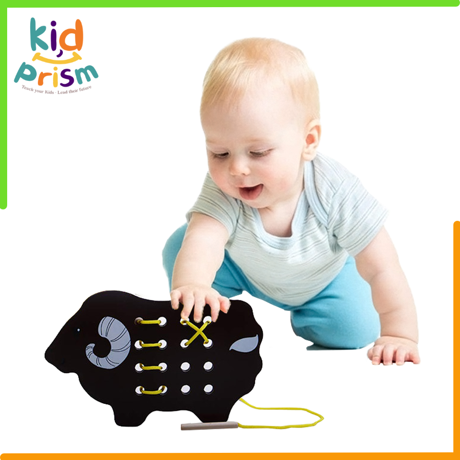 Đồ chơi giáo dục - Bộ luồn dây con vật chất liệu gỗ &amp; len dành cho bé từ 24 tháng trở lên