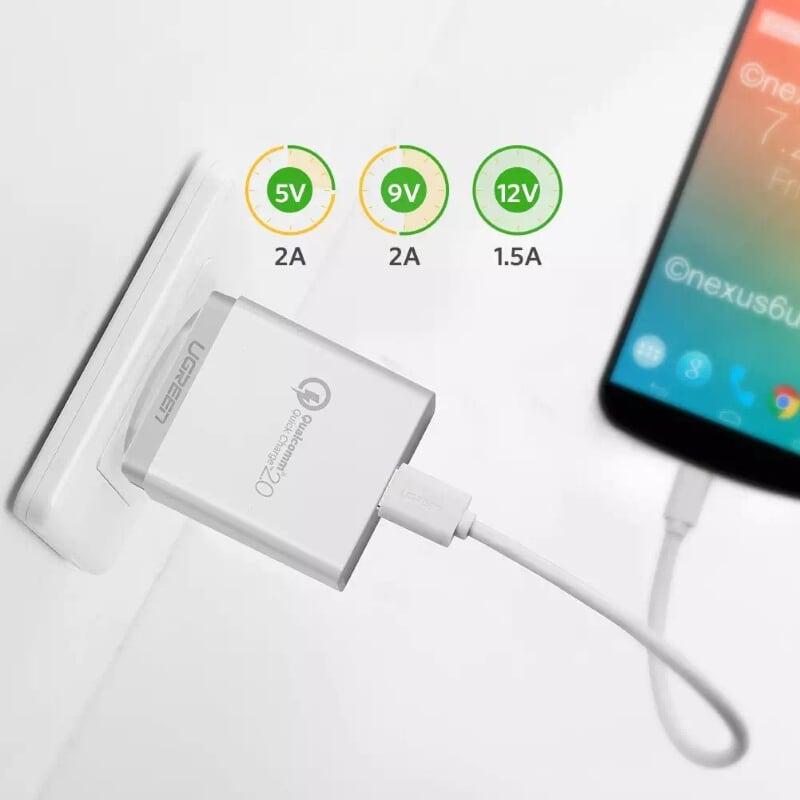 Ugreen UG20839CD122TK 18W màu Trắng Củ sạc nhanh cổng USB chuẩn QC 3.0 - HÀNG CHÍNH HÃNG