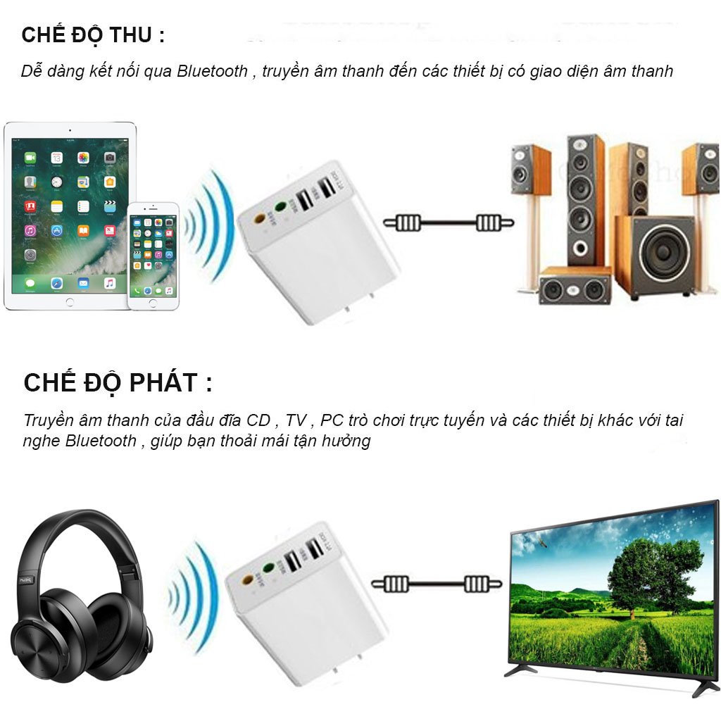 Thiết bị thu phát bluetooth VINETTEAM XYH-D80 BT 5.0 4IN1 tích hợp cổng sạc , usb MP3, cổng AUX biến loa thường thành loa bluetooth tương thích với điện thoại android và ios-hàng chính hãng