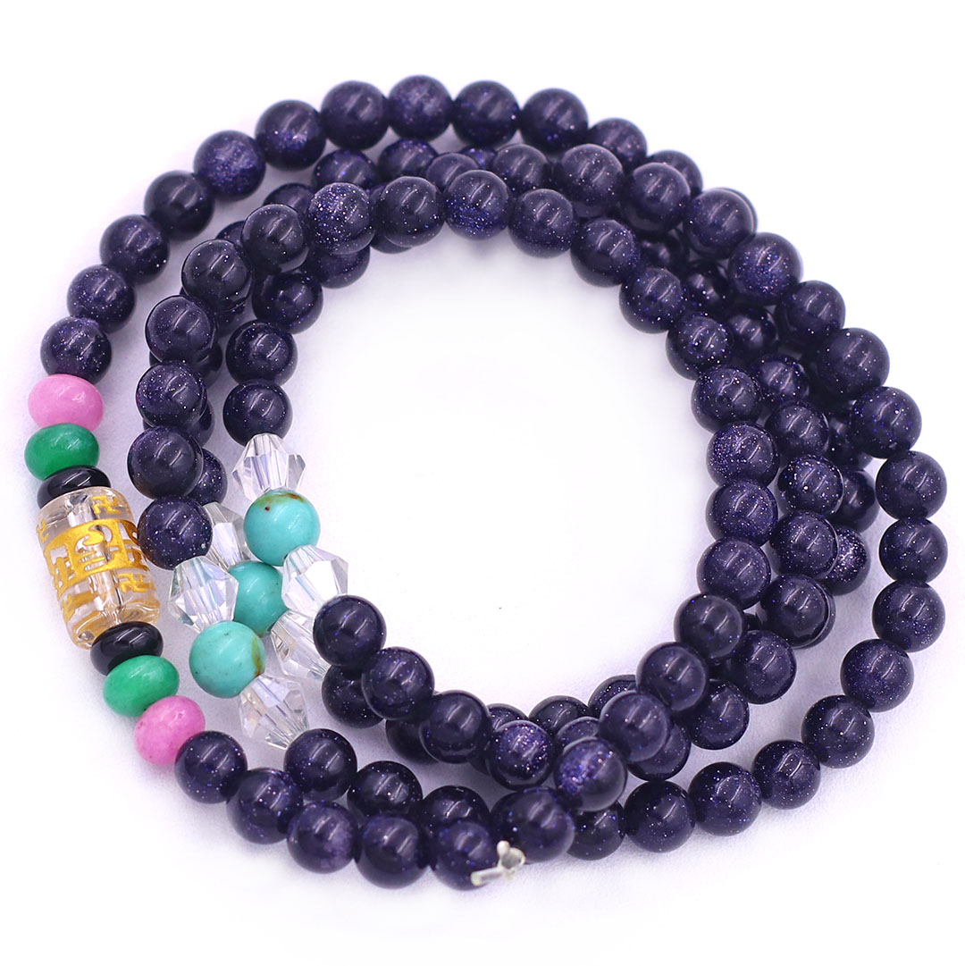 Vòng chuỗi 108 hạt đá lam sa charm lục tự chân ngôn - hạt 8 ly , vòng chuỗi niệm Phật, vòng chuỗi đeo tay