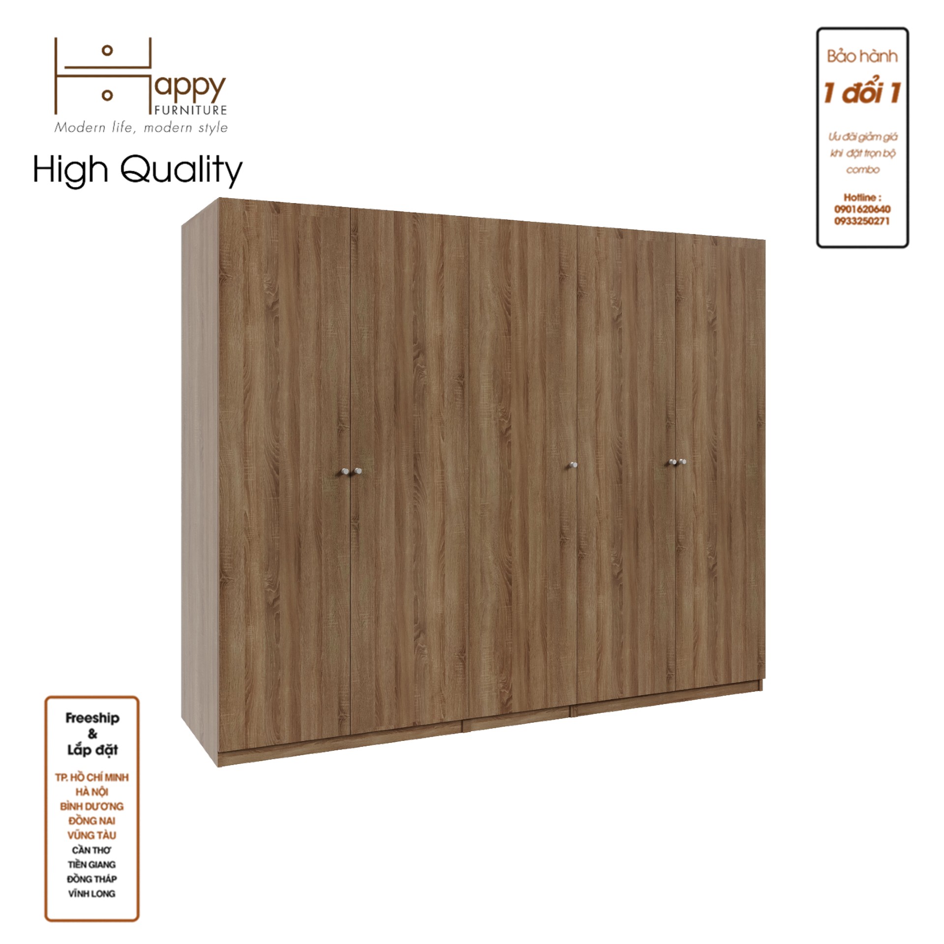 SCANDINA, Tủ quần áo 5 cửa mở 2m5x2m ,250cm x 60cm x 201cm , TCM_091