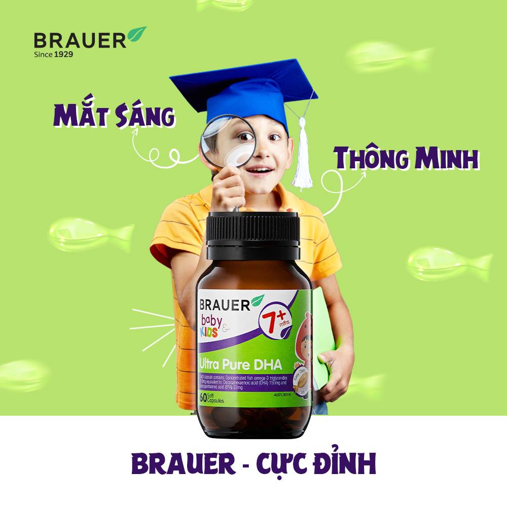 Viên mềm bổ sung DHA tinh khiết Brauer Baby & Kids Ultra Pure DHA cho trẻ từ 7 tháng tuổi (60 viên)