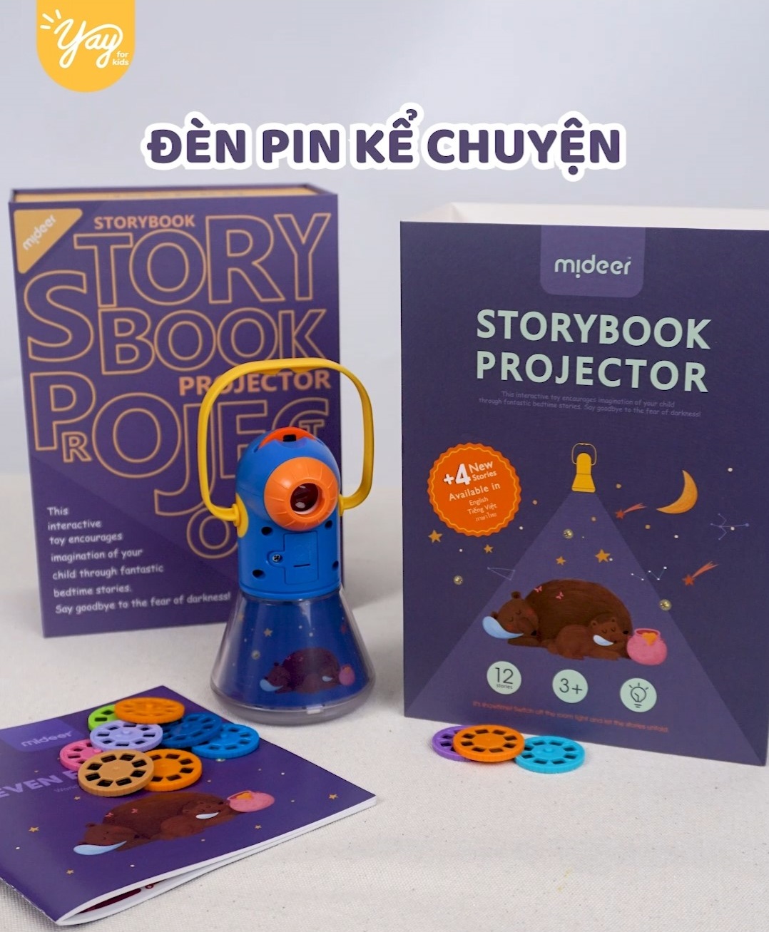 [BẢN VIỆT HOÁ 2022 - KÈM FILE NGHE] Đèn Pin Kể Chuyện kết hợp đèn ngủ KIDS STORYBOOK TORCH - MIDEER