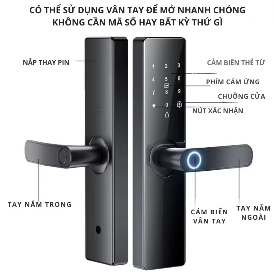 Khóa Cửa Thông Minh Kachi MK40 – Mở Khóa App Tuya + Vân tay + Chìa khóa + Thẻ từ + Mã số - hàng chính hãng