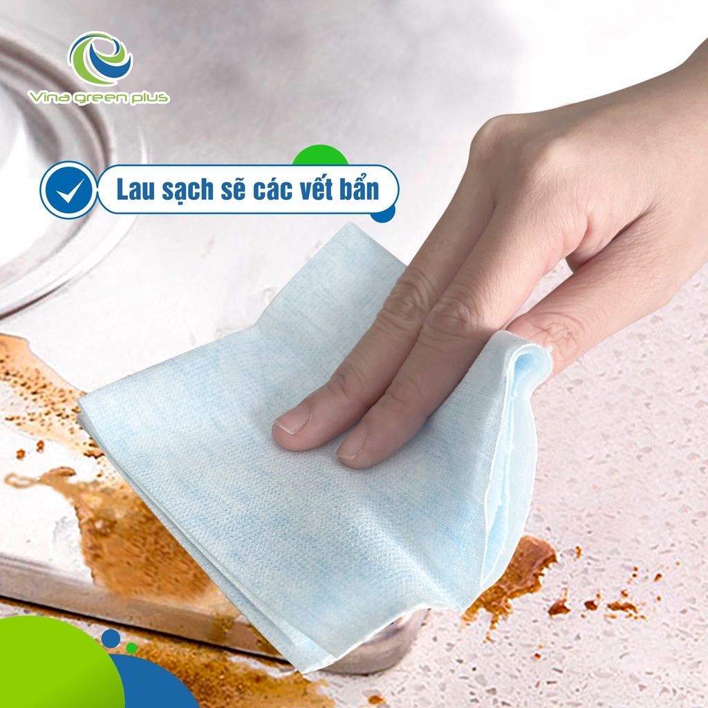 Khăn lau bếp KR Clean Xanh - Cuộn 200 tờ khổ 20x20 - Chất khăn dai mềm, không rã khi gặp nước