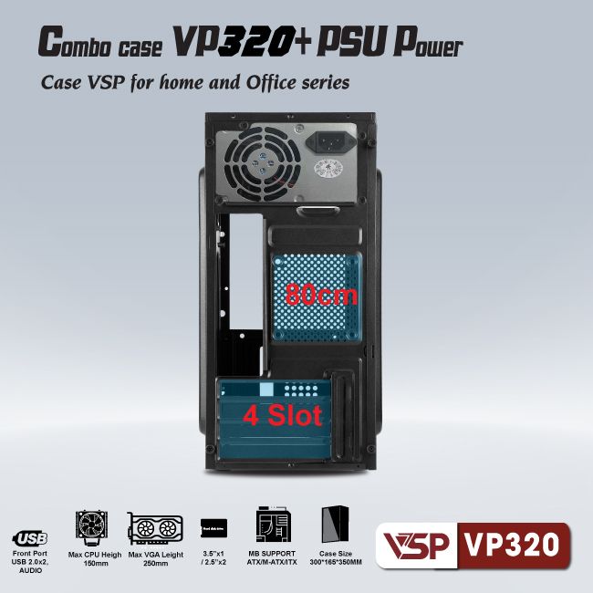 Combo Vỏ Case Máy Tính VSP + Nguồn 200W - VP320 - Hàng Chính Hãng