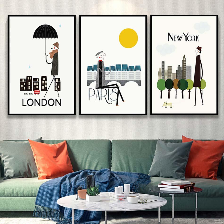 Bộ 3 tranh canvas treo tường Decor Thành phố cách điệu LONDON, PARIS, NEWYORK – DC094