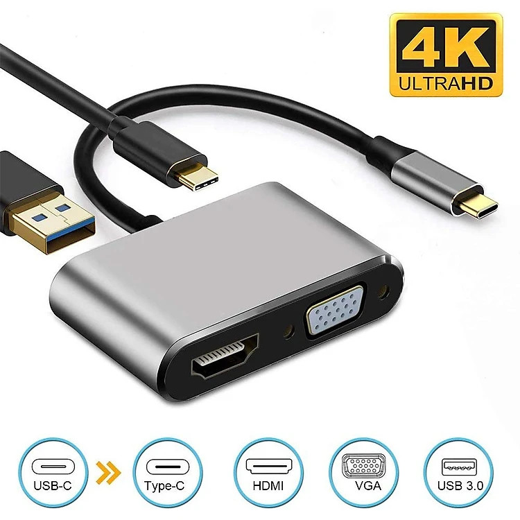 Cáp chuyển đổi USB Type-c ra 4 cổng HDMI/VGA/USB và cổng sạc hỗ trợ chế độ Dex - hàng chính hãng