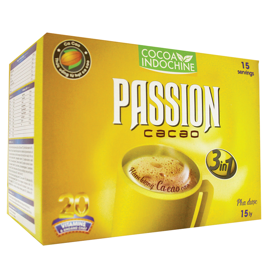 Bột Cacao Hòa Tan Passion 3 In 1 Cocoa Indochine (Hộp 15 Gói x 16g)