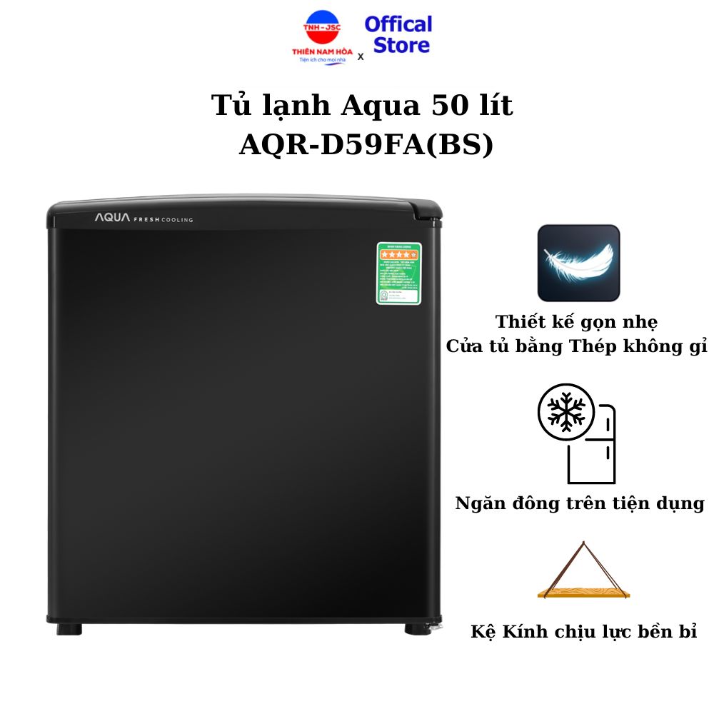 Tủ lạnh Aqua 50 lít AQR-D59FA(BS) Tủ lạnh Mini phòng trọ, phòng ngủ, tủ đựng mỹ phẩm cá nhân - Hàng chính hãng