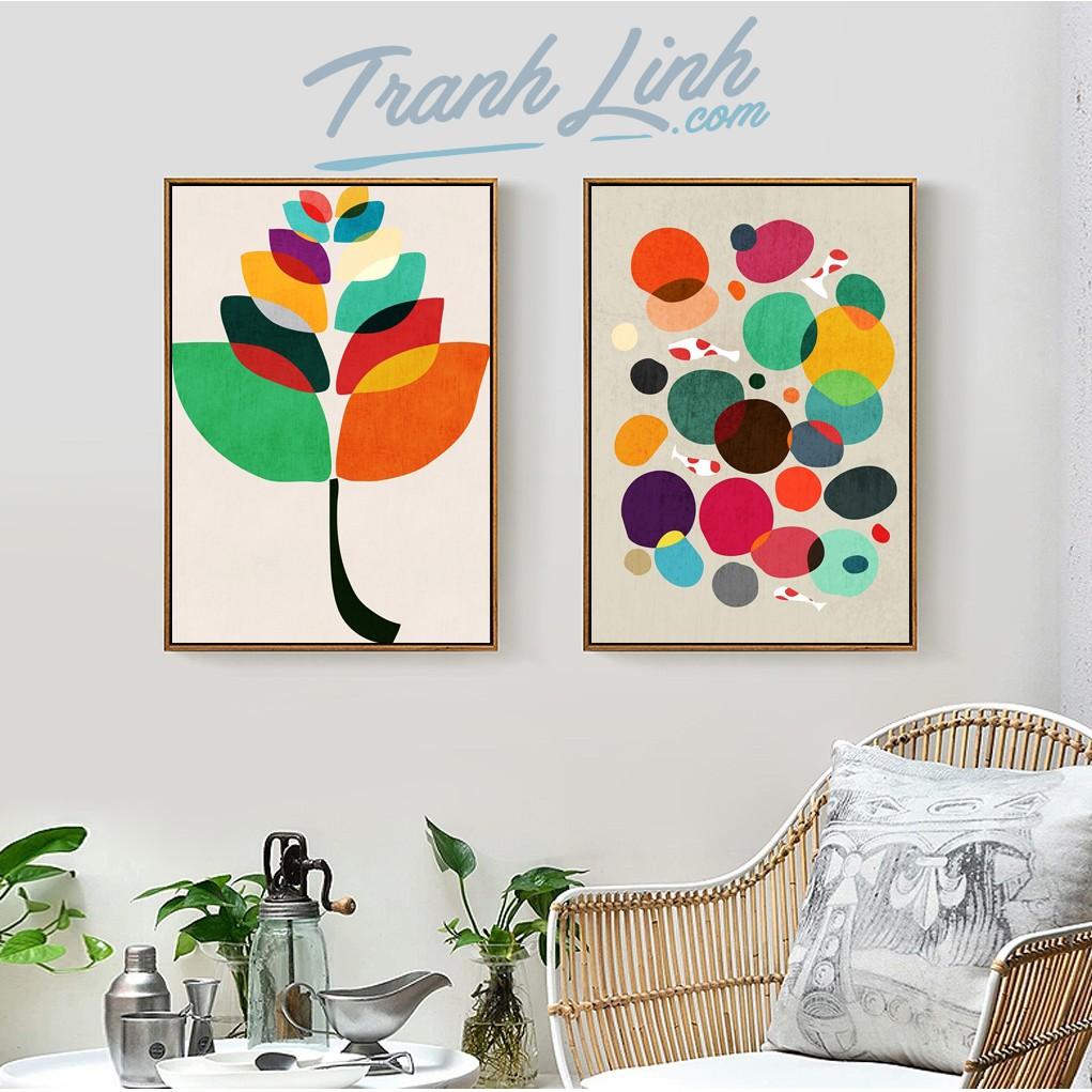 Bộ 2 tranh canvas Lá cây nghệ thuật trừu tượng