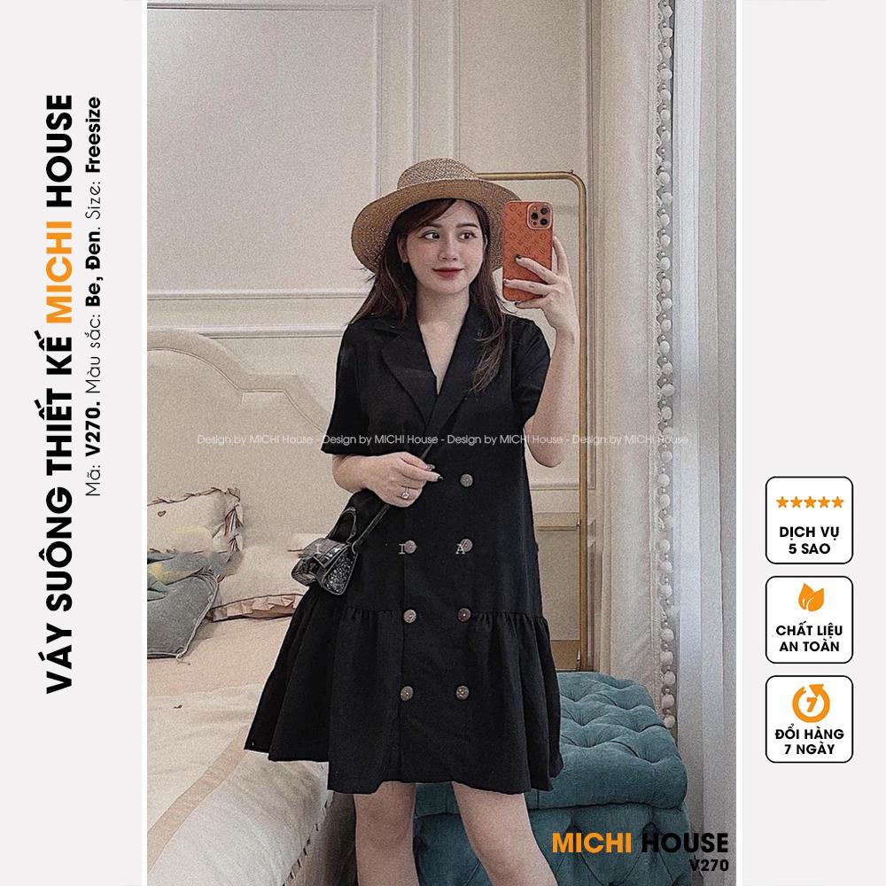 Váy Suông Đuôi Cá Cổ Vest Công Sở MICHI House Đầm Đũi Thiết kế Dáng Xuông Xòe Rộng Freesize V270