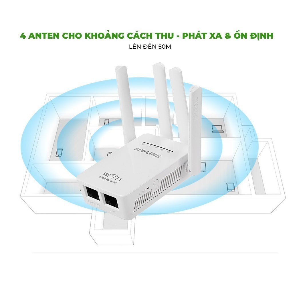 Kích Sóng Wifi Tốc Độ Cao 4 Râu Pix-Link, kích sóng wifi 4G, kích sóng wifi 5G tốc độ cao sóng khỏe tần số kép AC 1200, bộ định tuyến wifi, bộ phát wifi 4 râu cường độ khỏe 300Mbps - Hàng chính hãng/hàng nhập khẩu