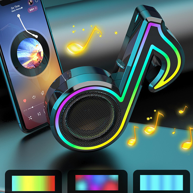 Loa Bluetooth Di Động Nốt Nhạc FT Có Led RGB Nổi Bật Thiết Kế Nhỏ Gọn Hiện Đại Hỗ Trợ Cổng kết nối Thẻ TF, AUX + Tai nghe chụp tai cao cấp