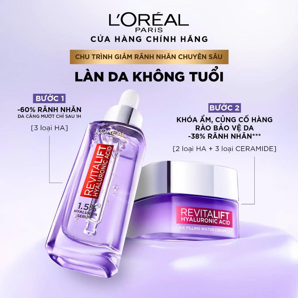 Kem dưỡng siêu cấp ẩm, giúp làm căng mượt da và giảm nếp nhăn L'Oreal Paris Revitalift 1.5% Hyaluronic Acid 50ml