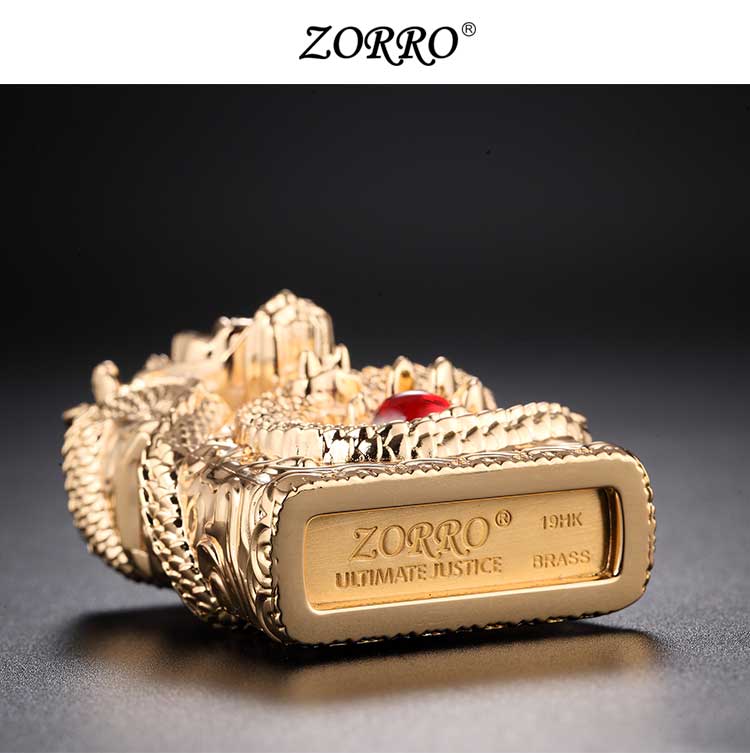 Vỏ Hột Quẹt Bật Lửa Xăng Đá Zorro Z-KJ1001C Phiên Bản Giới Hạn Rồng Vàng Cuộn Ngậm Ngọc Cao Cấp - Dùng Xăng Bấc Đá