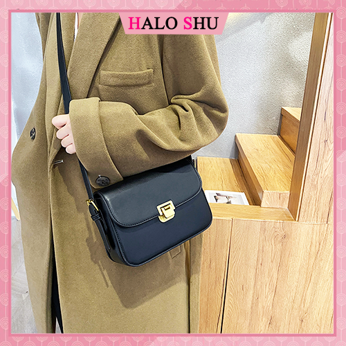 Túi xách nữ đeo chéo dây da dáng hộp đơn giản phù hợp đi chơi HaLo Shu mã DD001 đen, nâu