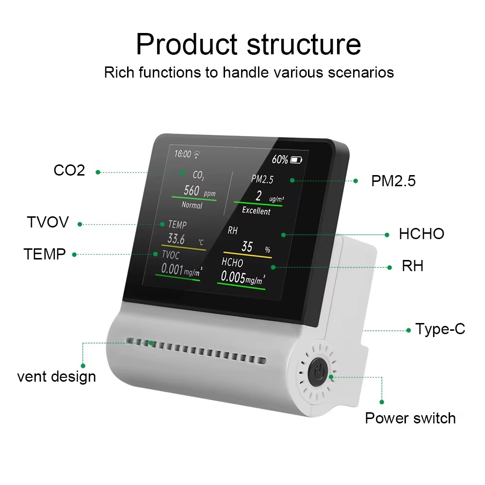 Máy Theo Dõi Chất Lượng Không Khí Trong Nhà NOYAFA JMS-16 Có Cảnh Báo Ô Nhiễm - Hàng Nhập Khẩu