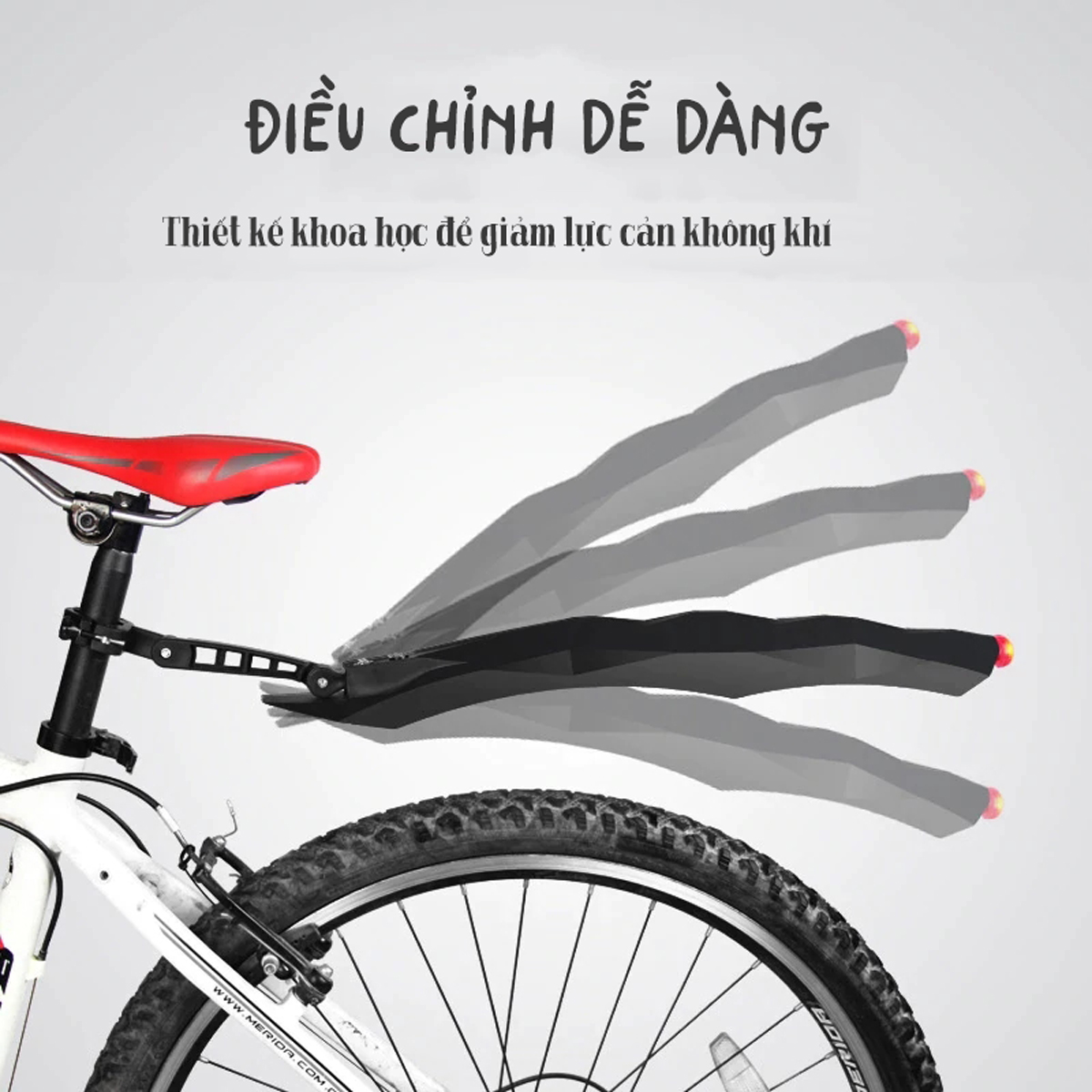Bộ Vè Chắn Bùn Leo Núi Thể Thao Siêu Dẻo Mềm Chống Gãy 2 in 1 Cho Xe Đạp Địa Hình, MTB Tích Hợp Đèn Led Đuôi Cảnh Báo Phía Sau Màu Đỏ Mai Lee